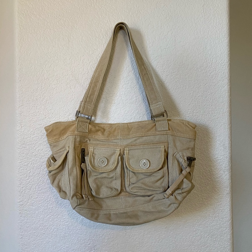 Y2K Tan Canvas + Floral Purse